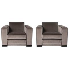 Cubistic Shaped Pair of Art Déco Fauteuils Attributed to Jacques Adnet 3
