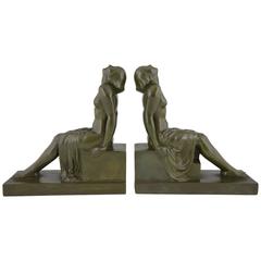 French Art Deco Bookends Sitting Nudes by Janle, 1930