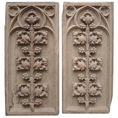 Pair of 18th Century Flemish Carved Bleached Oak Gothic Panels with Branches