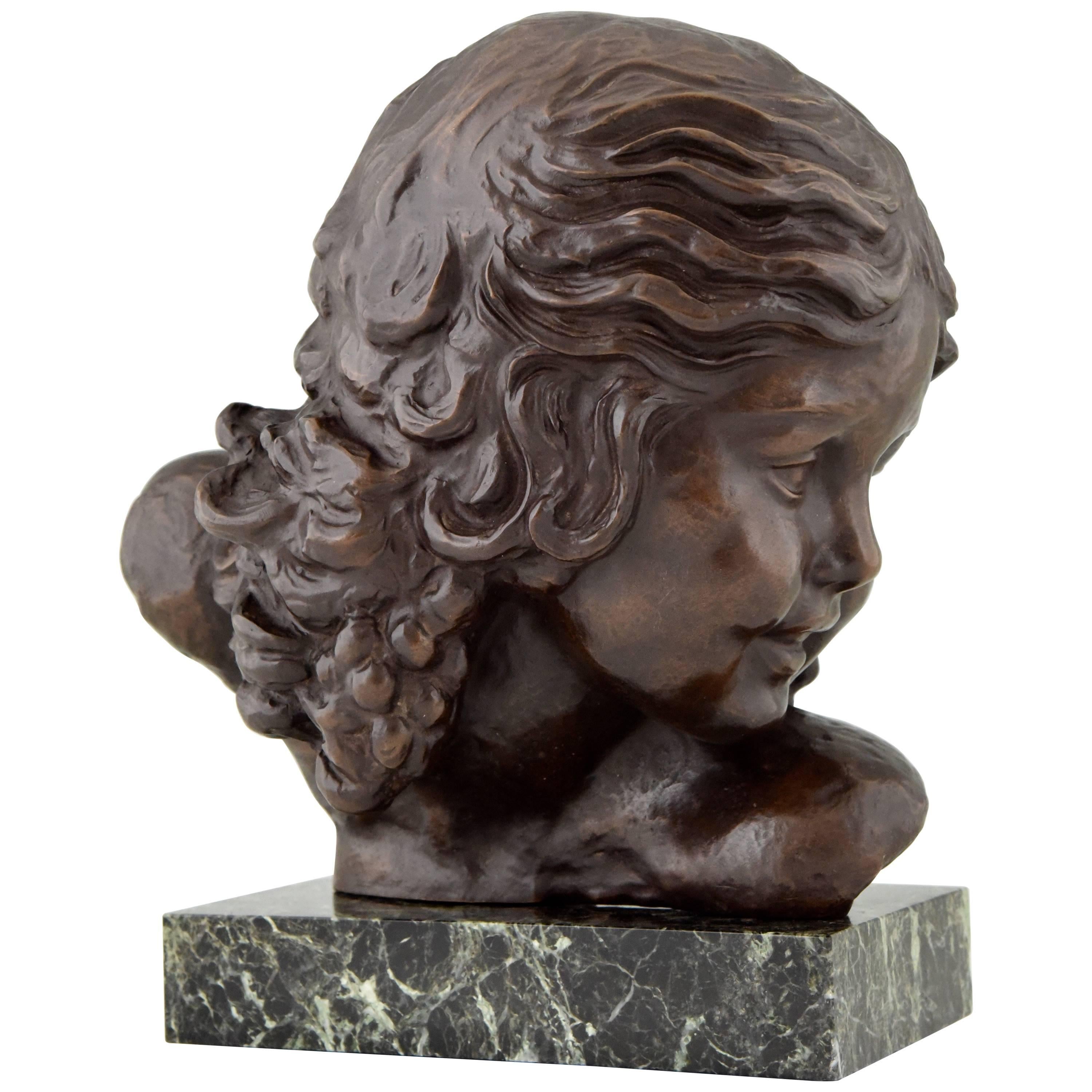 Art Deco Bronze Bust of a Girl by Alexandre Kelety, 1930 France