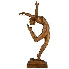 Art Deco Bronze Sculpture of a Nude Dancer by Emmanuel Andrew Cavacos, 1920