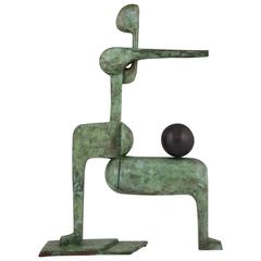 Modern Bronze Sculpture Figure with Ball by Stefan Vladov, 1970