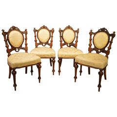 Stunning Quality Set of Four Victorian Period Walnut Antique Dining Chairs
