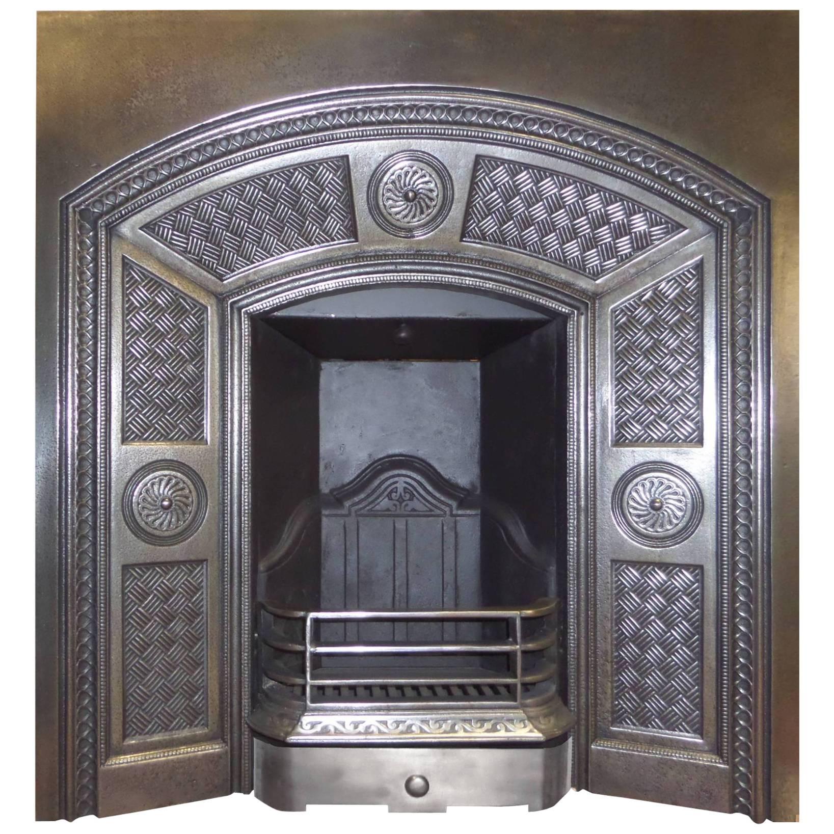 Late 19th Century Arts and Craft Burnished Cast Iron Fireplace Insert For Sale