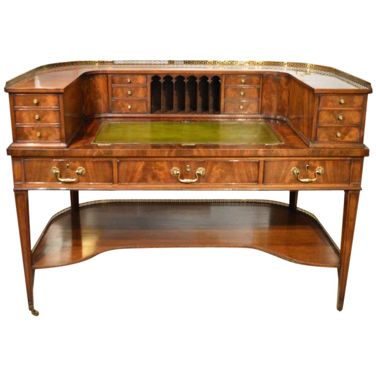 Fine Quality George III Style Flamed Mahogany Carlton House Desk