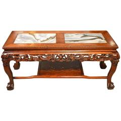 Chinese Hardwood Marble Inset Coffee Table