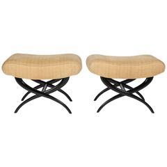 Pair of X-Legged Stools in the Style of Jean Royère 5
