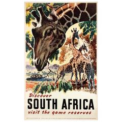 Original Vintage Travel Poster "Discover South Africa - Visit the Game Reserves"