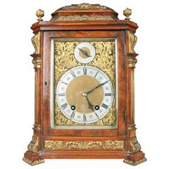 Antique English Lenzkirch Bracket Clock Burl Walnut and Bronze, circa 1880