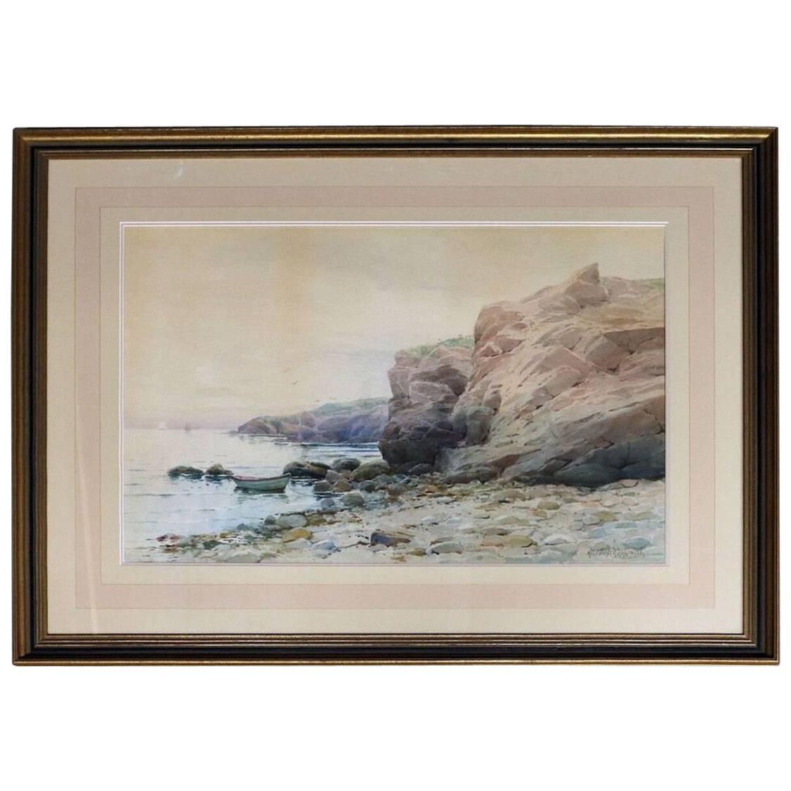 Antique Watercolor Oversized Seascape by Hardwick, circa 1910