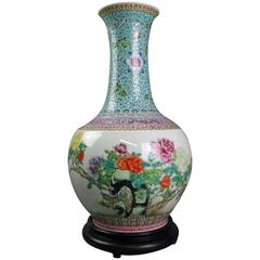 Antique Chinese Famille Verte Floral Qianlong Porcelain Lamp with Chop Marks