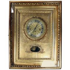 Antique Viennese Gold Giltwood Picture Frame Sonnerie Wall Clock, circa 1840