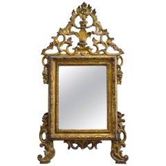 Mid-18th Century Italian Mirror in Carved and Leaf Gilt Wooden Frame