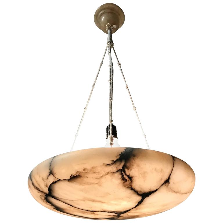 Large 1920s Art Deco Alabaster Pendant And Ceiling Cap Great Shape Large 1920s Art Deco Alabaster Pendant And Ceiling Cap Great Shape Color For