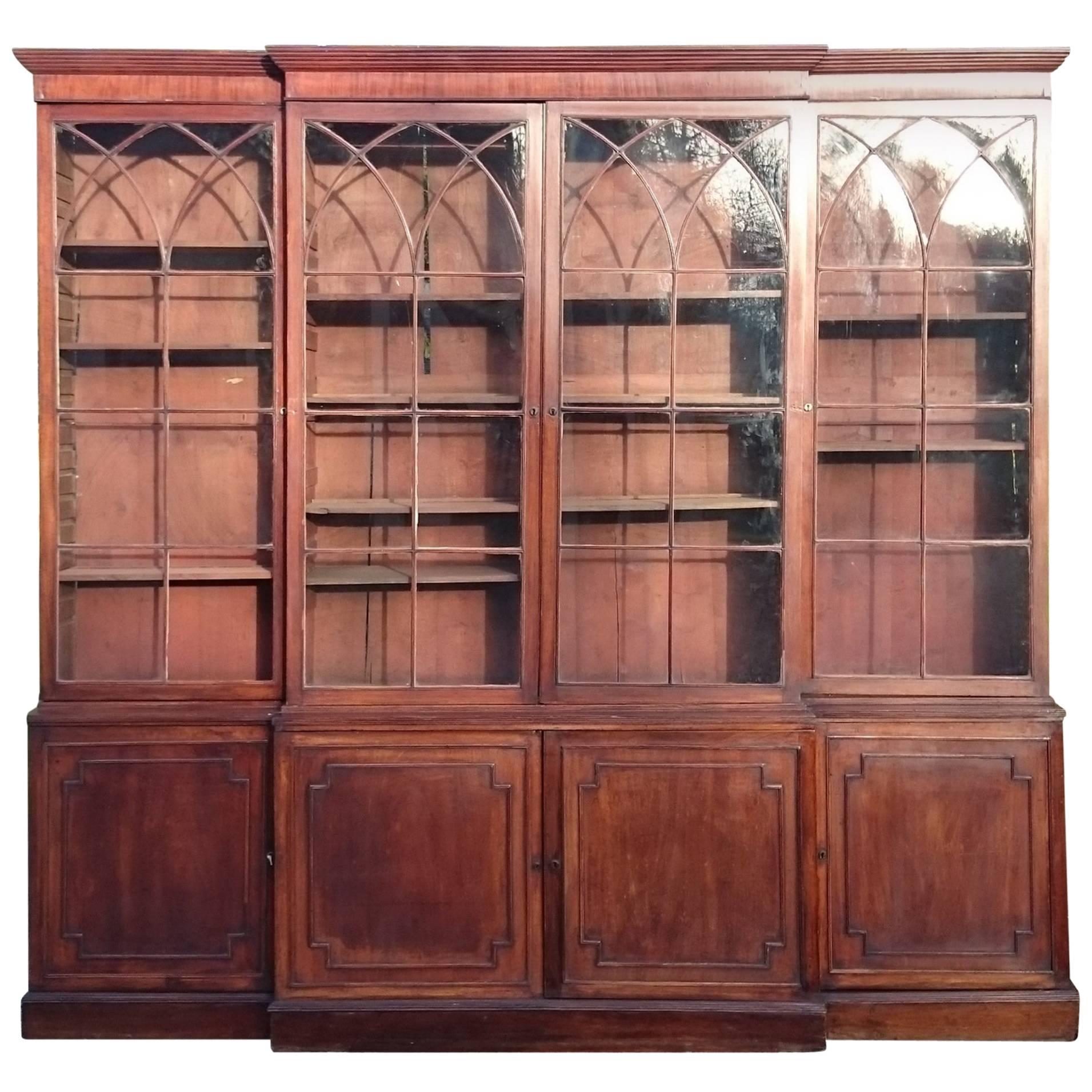 Large and Fine 18th Century George III Period Mahogany Breakfront Bookcase For Sale