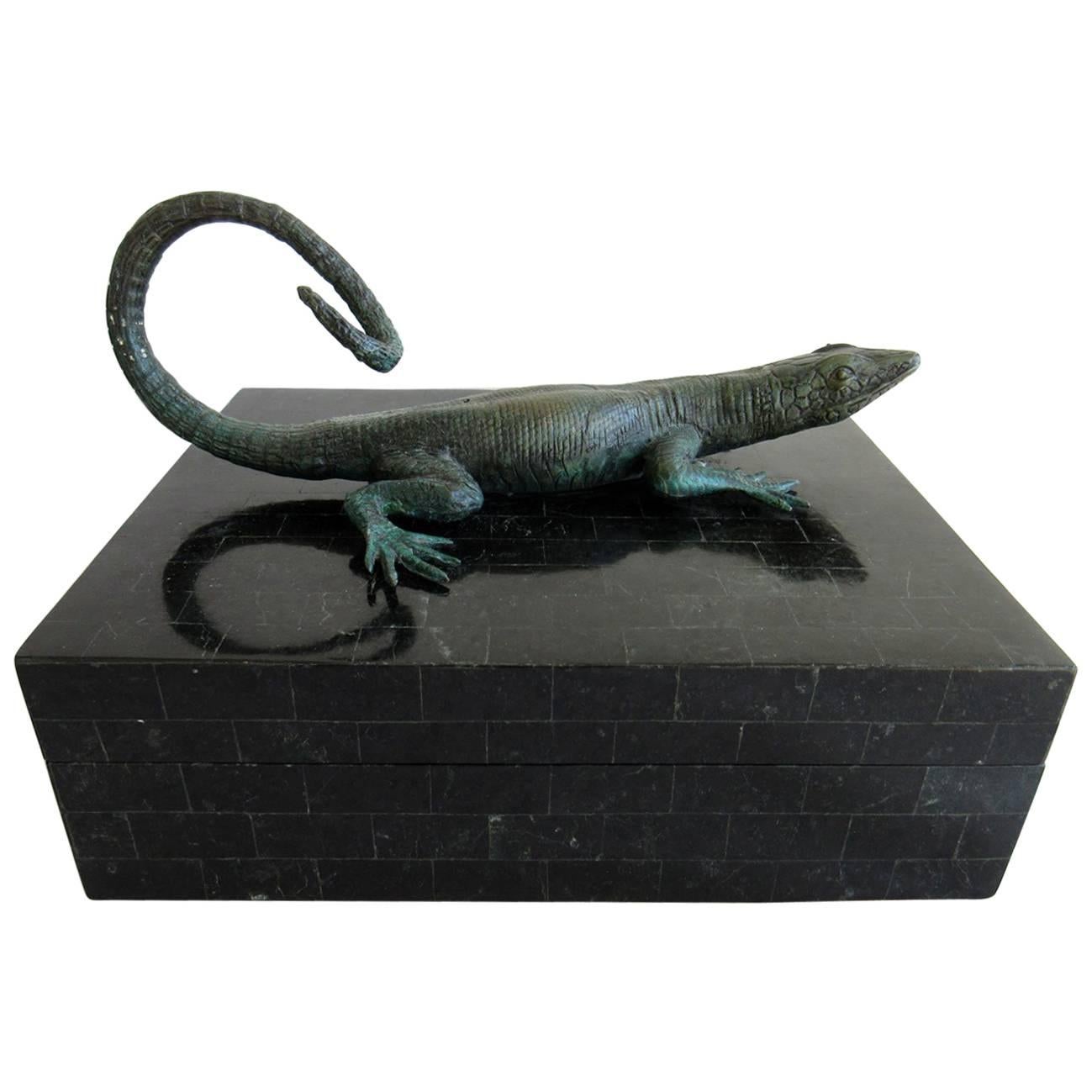 Black Tessellated Maitland Smith Box with Lizard For Sale