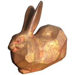 Vintage Big Eared Rabbit Solid Cast with Gold Gilt Highlights Perfect Indoor Outdoor