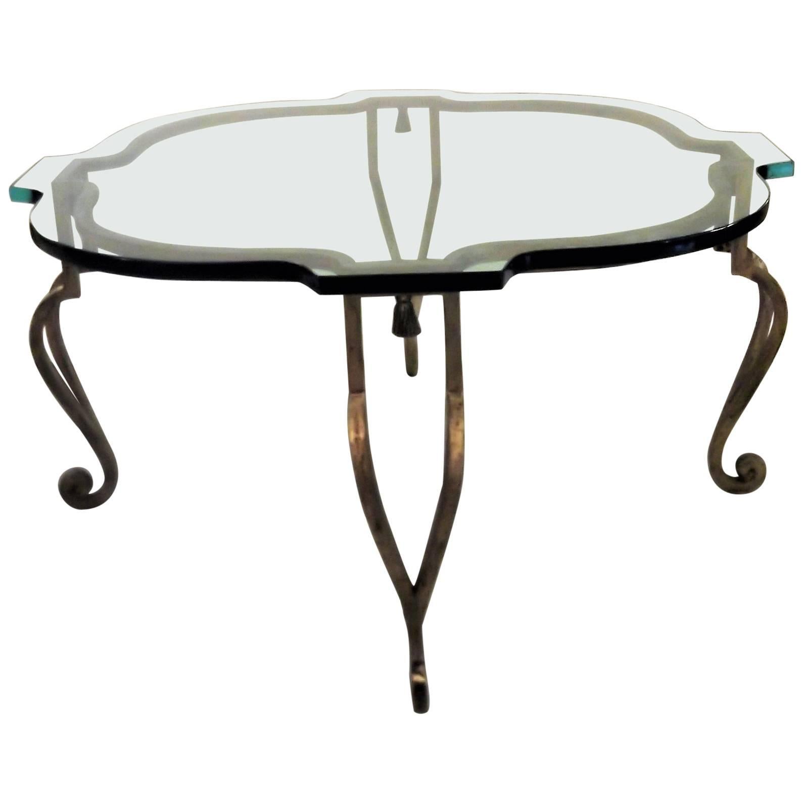 Maison Ramsey Glass and Gilt Iron Cocktail Table