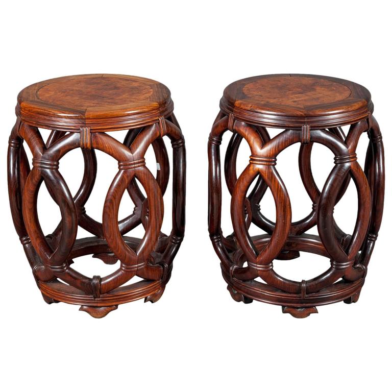 Pair of Chinese Hardwood Garden Seats For Sale at 1stdibs