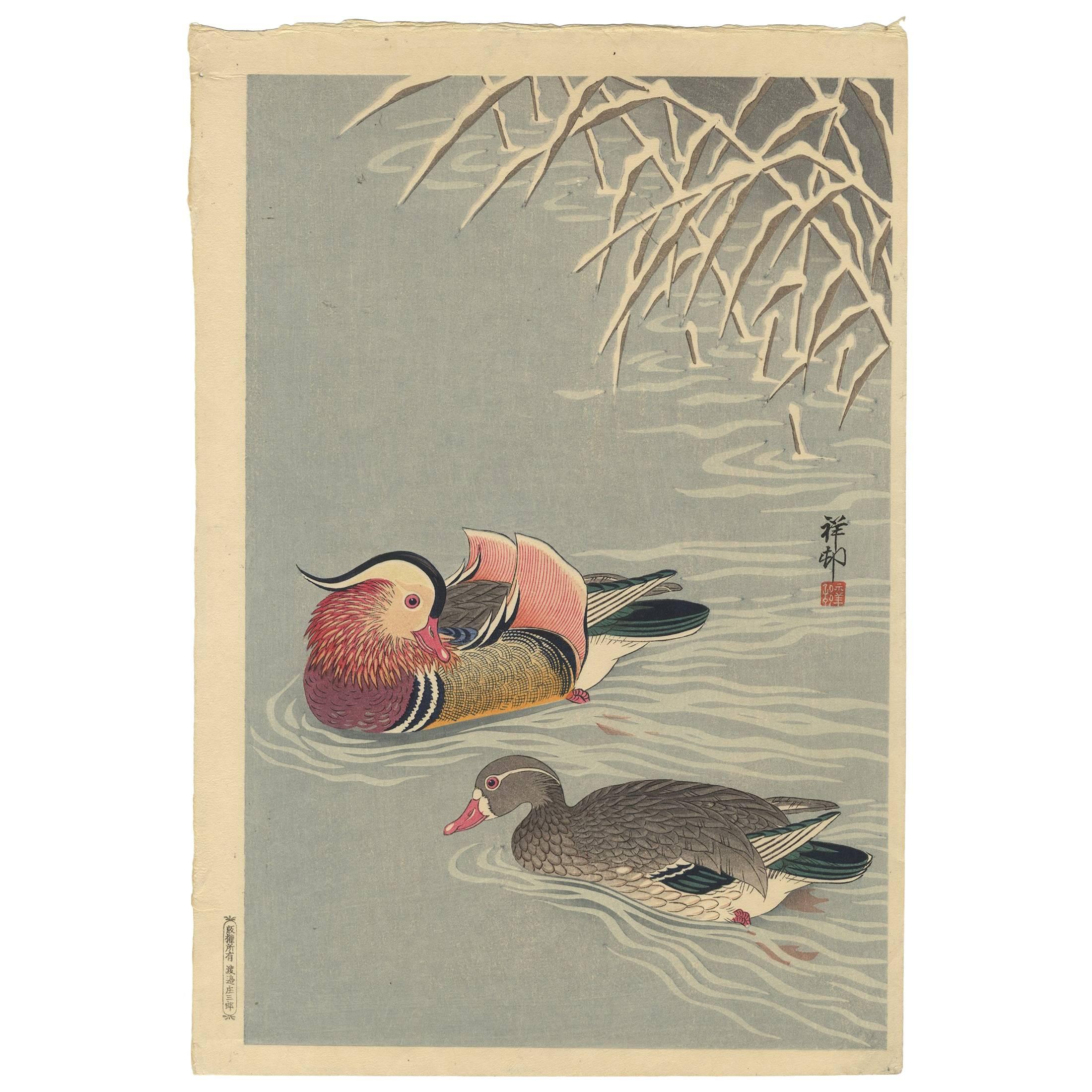Koson Ohara Shin-Hanga 1935, Japanese Woodblock Print Early 20th Century, Ducks