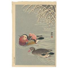 Koson Ohara Shin-Hanga 1935, Japanese Woodblock Print Early 20th Century, Ducks