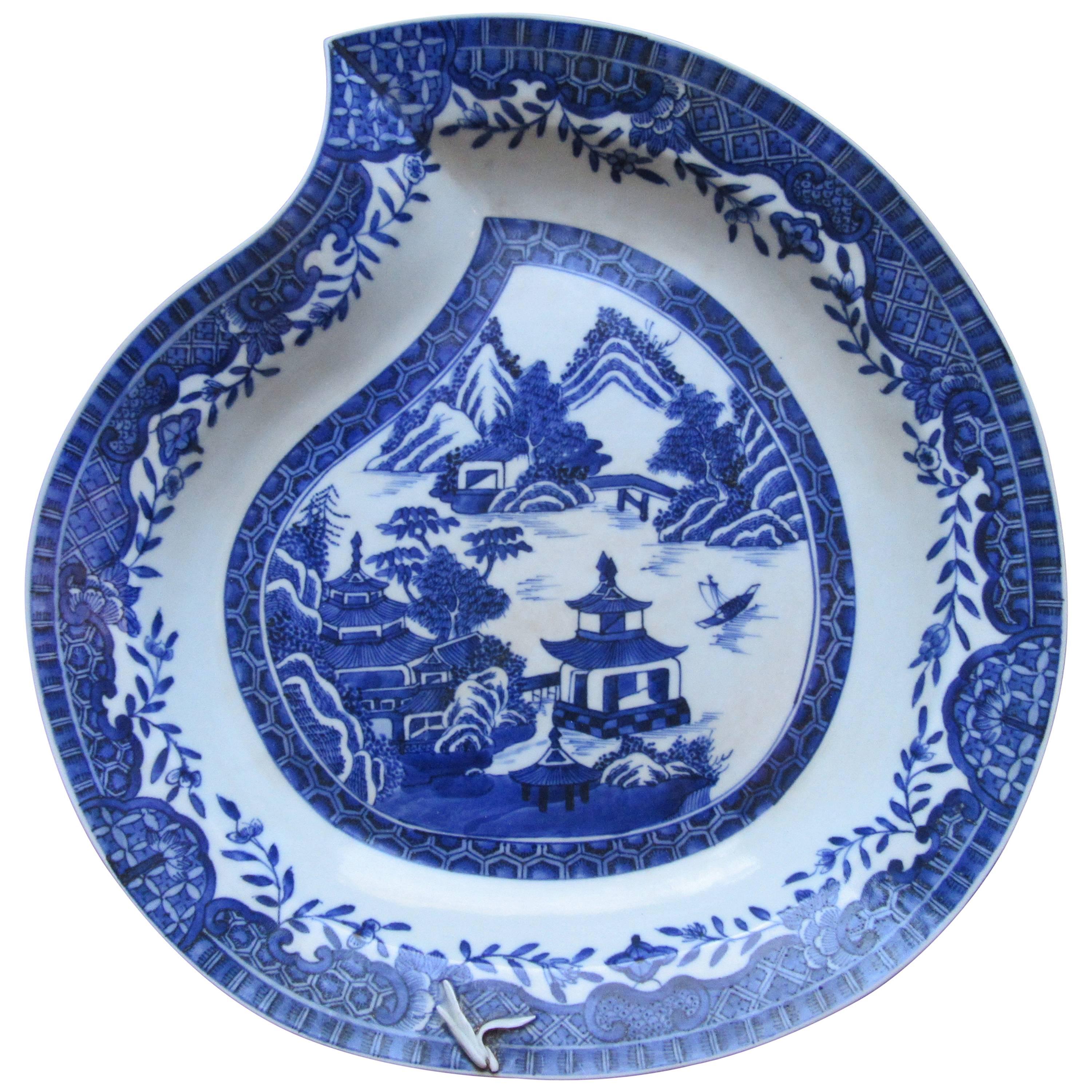 Peach Shaped Chinese Blue and White Porcelain Charger
