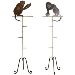 Pair of Painted Metal Monkey on Stands