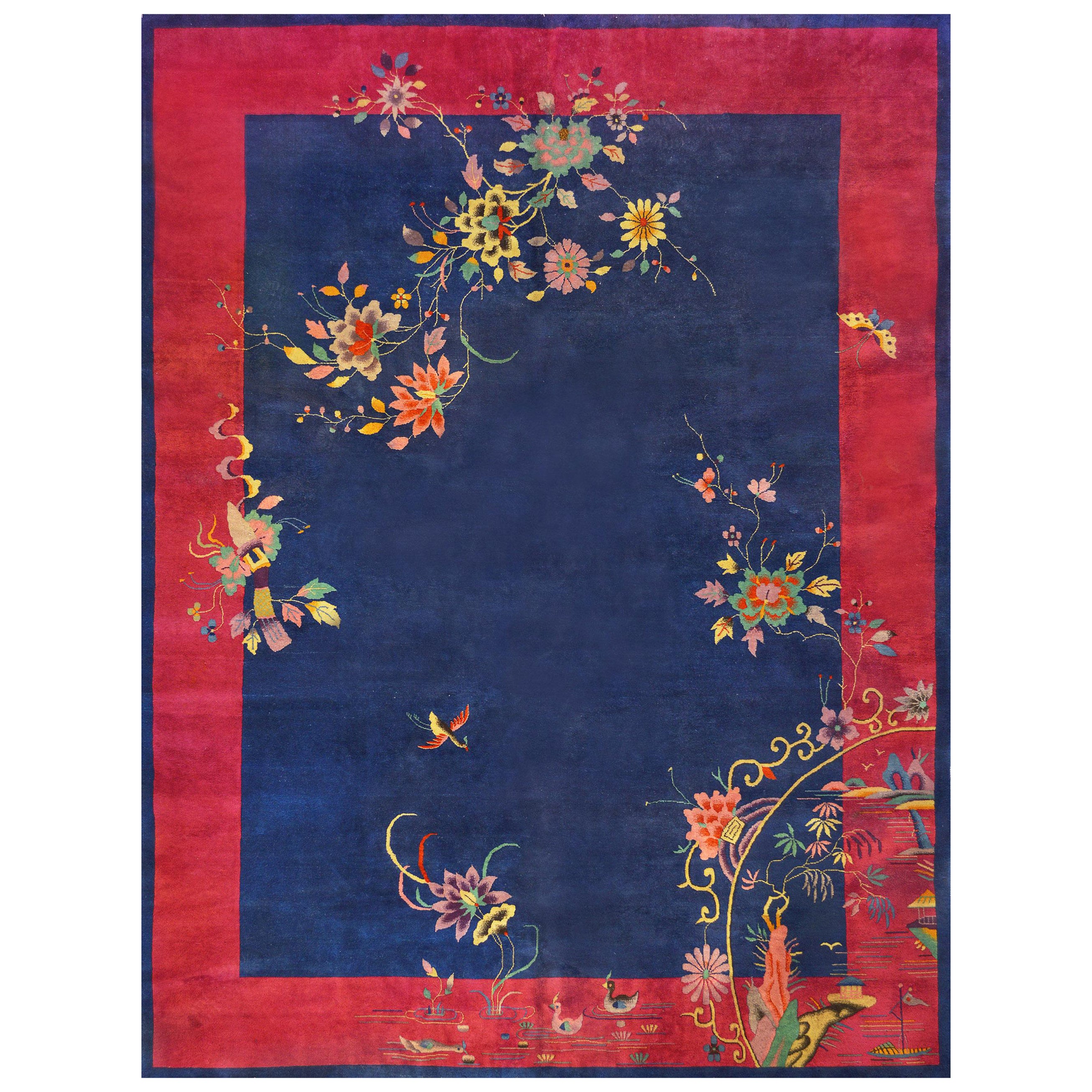 Early 20th Century Hand-Woven Chinese Deco Rug For Sale