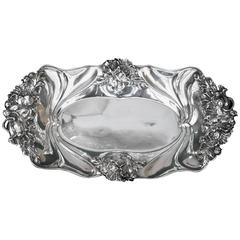 Antique Art Nouveau Sterling Silver Bread Tray Opium Poppies