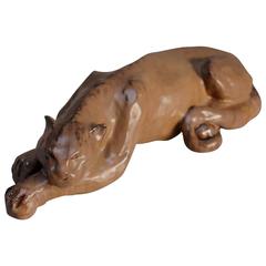 Beautifully Crafted Glazed Ceramic Panther, Mid-20th Century