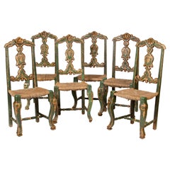Antique Set of Six Painted Continental Dining Chairs