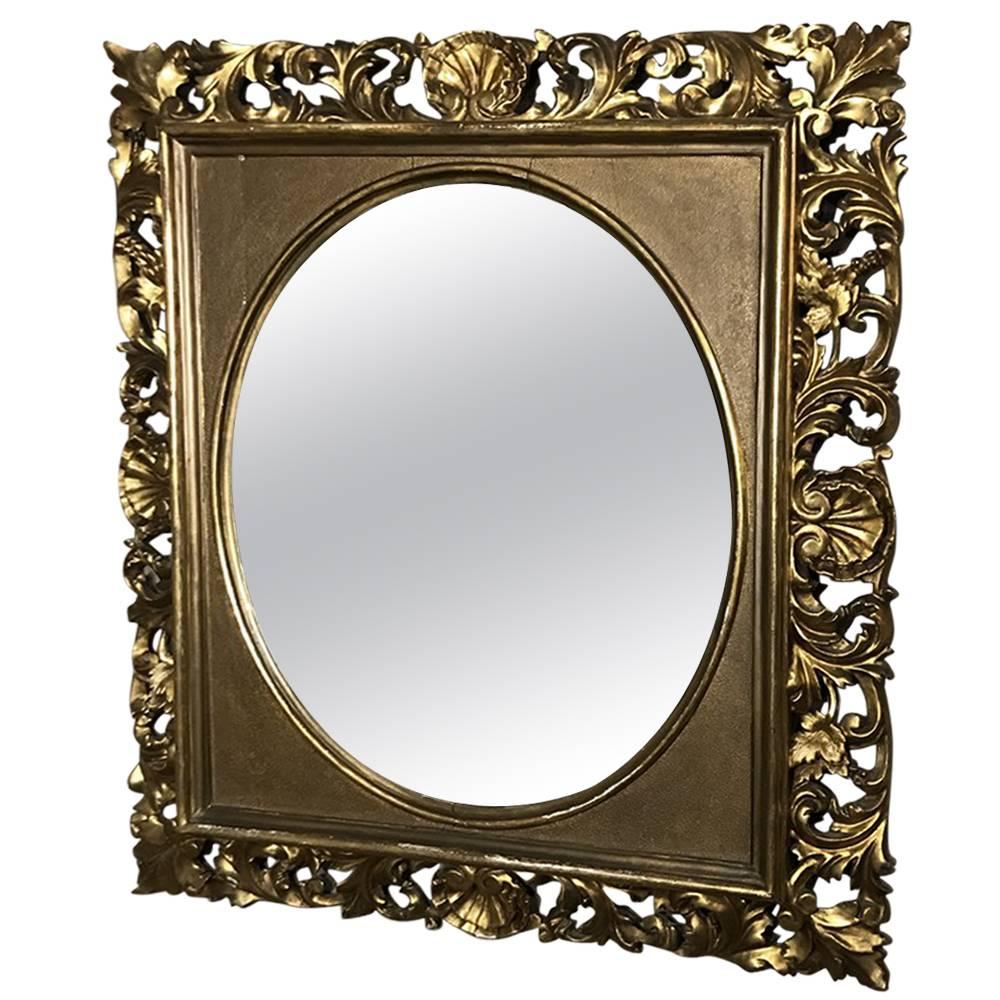 19th Century French Baroque Hand-Carved Giltwood Mirror, circa 1890