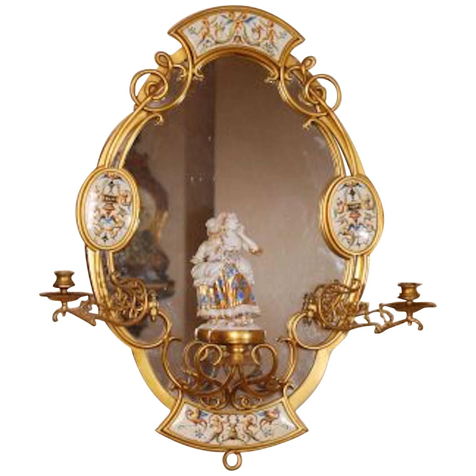 19th Century Victorian Aesthetic Gilt Bronze German Porcelain Mirror For Sale