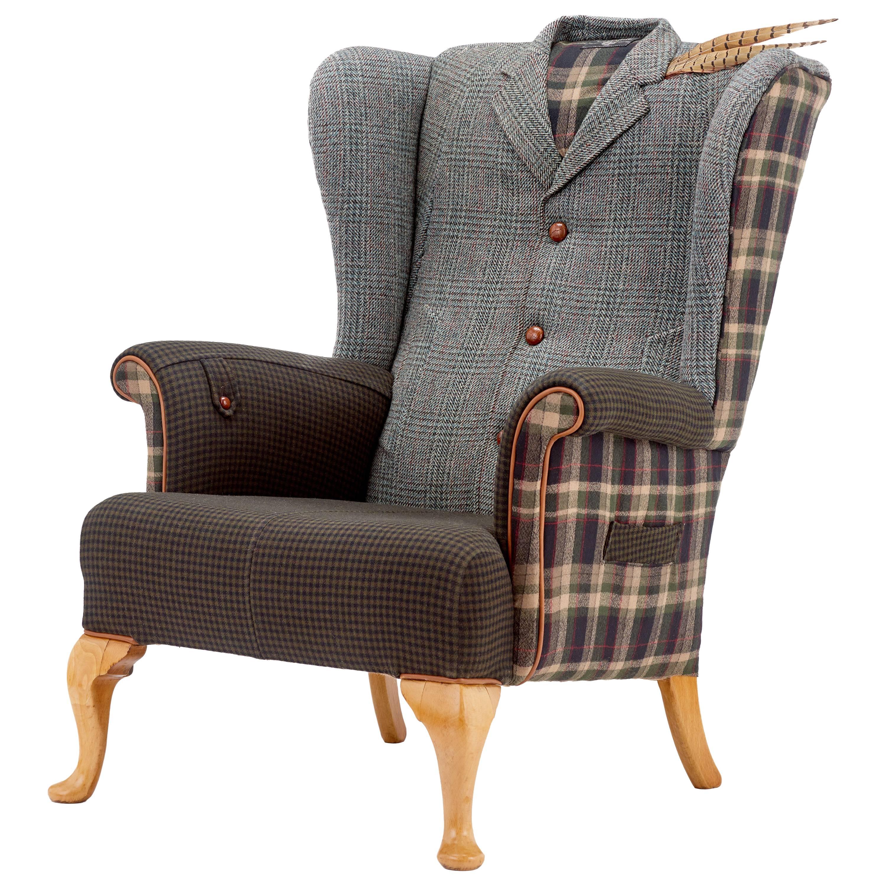 Vintage Crombie Overcoat Wing Chair For Sale