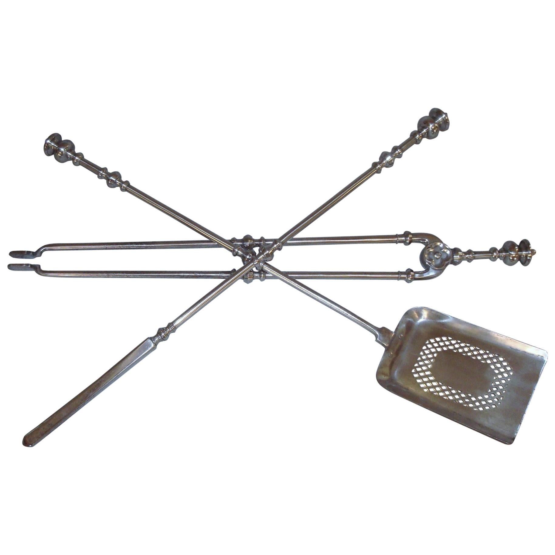 George IV Set of Polished Steel Fire Irons or Fire Tools For Sale