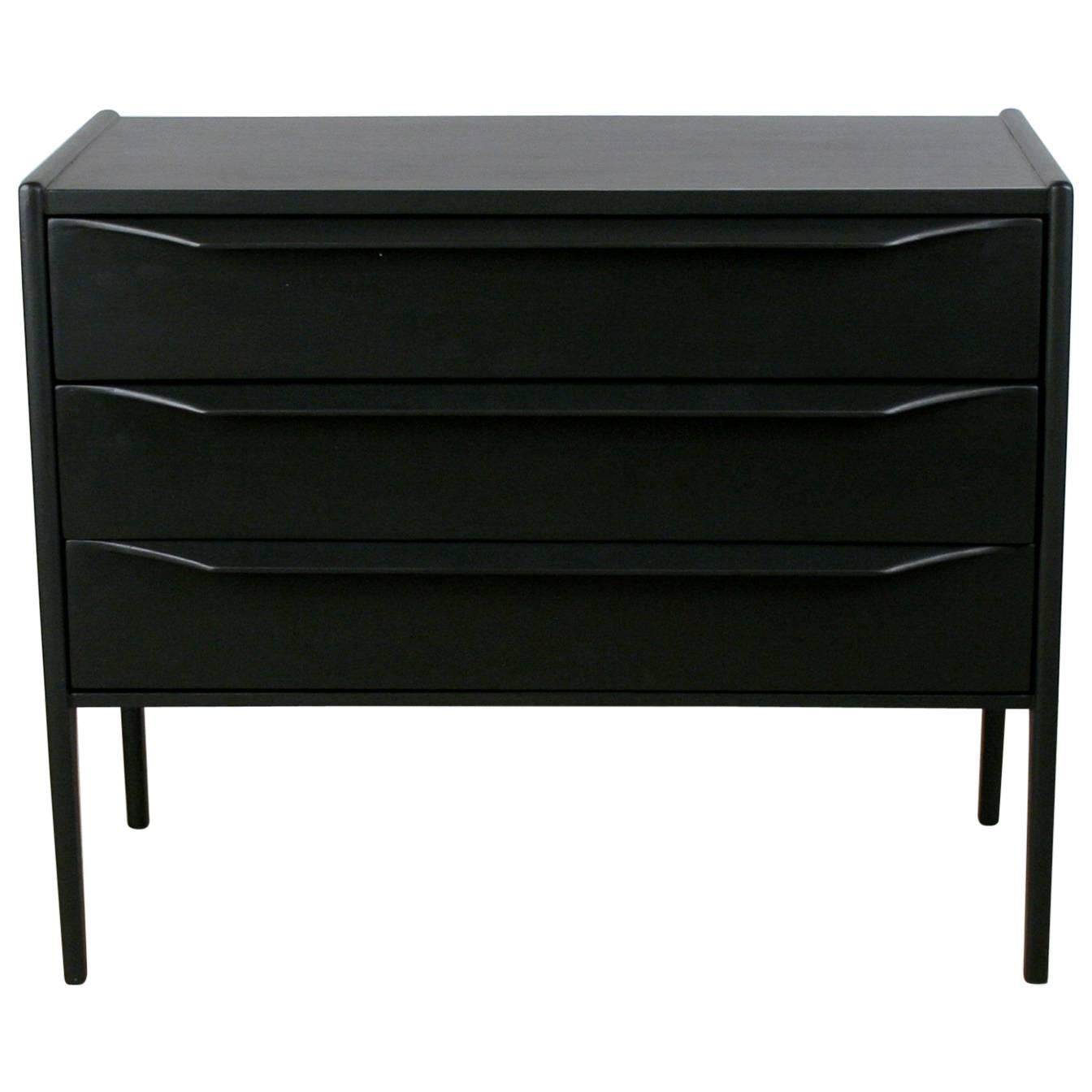 Large Black Three-Drawer Bedside Dresser For Sale