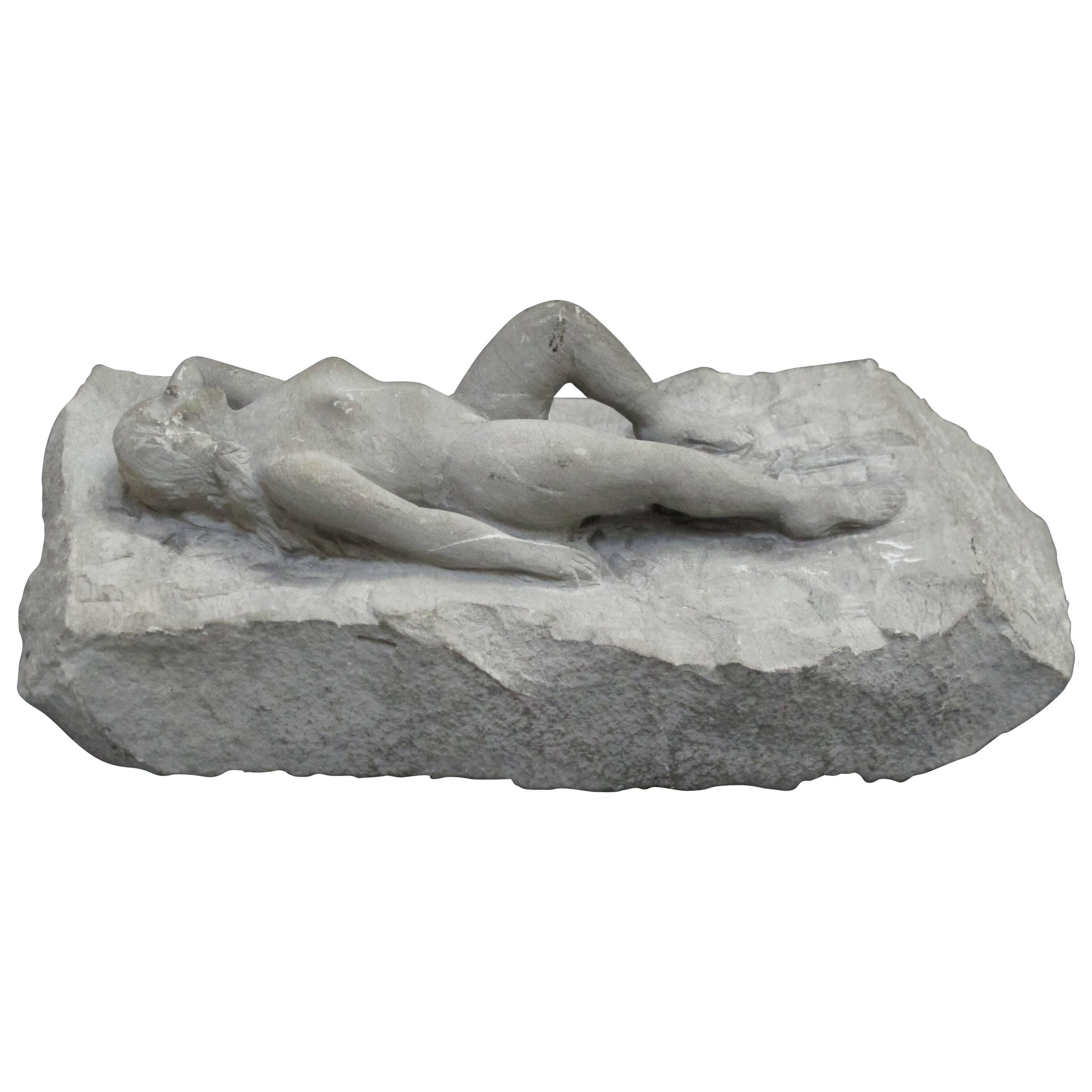 Carved Stone Nude Folk Sculpture For Sale