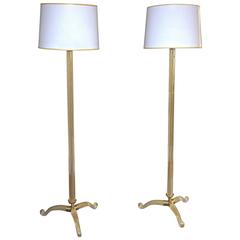 Pair of Barovier Murano Gold and Clear Glass Tripod Floor Lamps