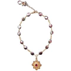 Byzantine Medallion with Garnet and Bronze Coin Pearls