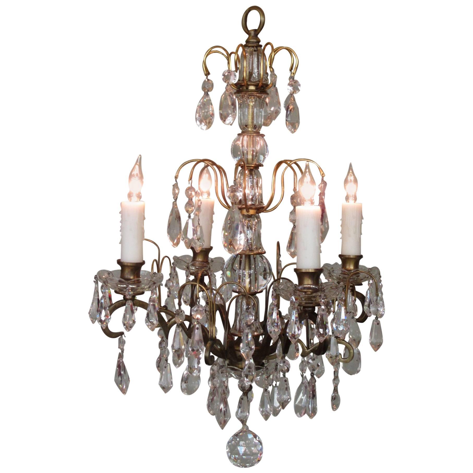 Small Early 20th Century Italian Bronze and Crystal Waterfall Chandelier