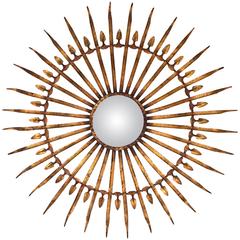 Gilt Metal Sunburst Convex Mirror 3
