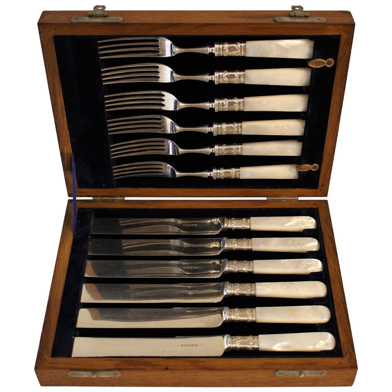 Sheffield Silver Plated Cutlery with Mother of Pearl Handles at 1stDibs