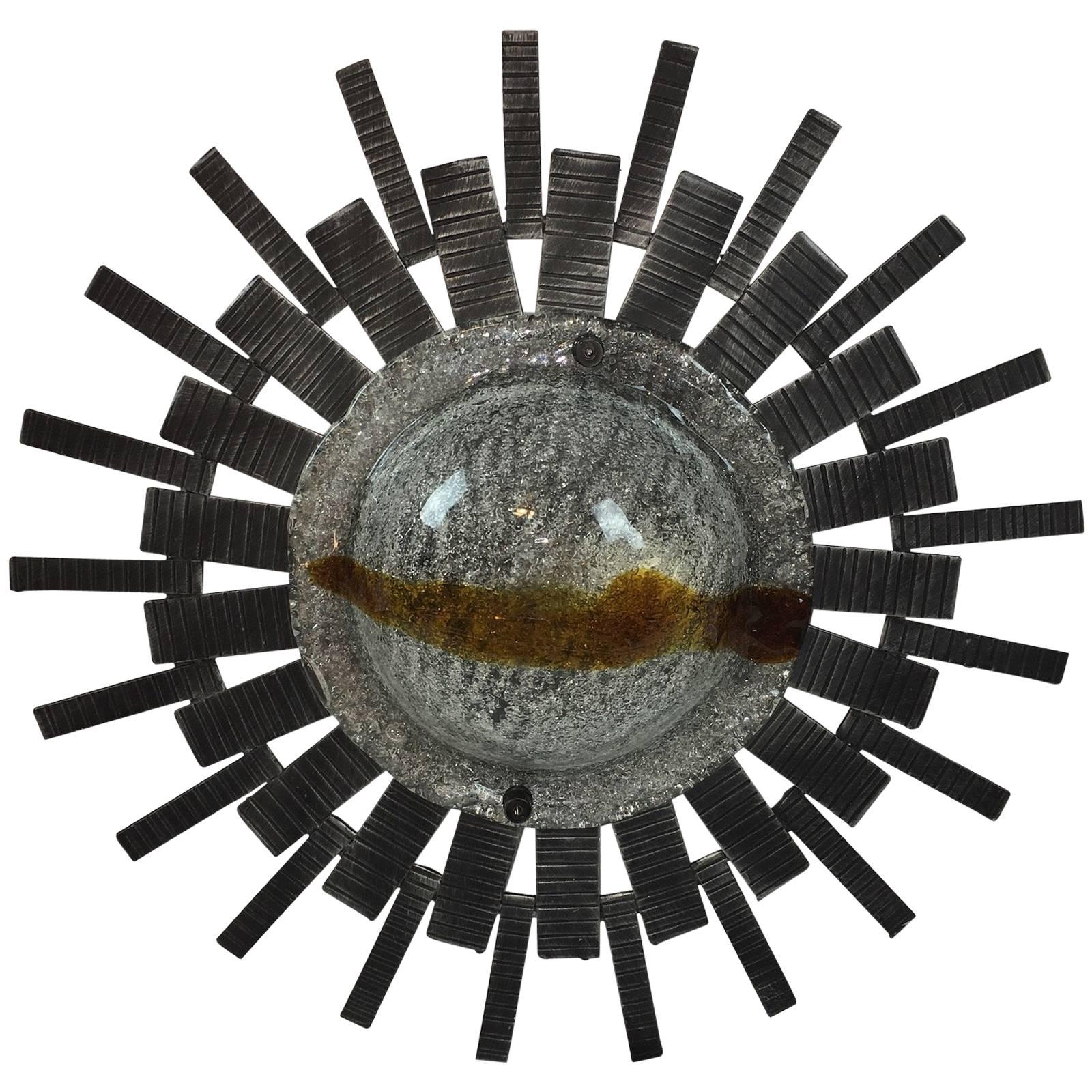 Brutalist Mid-Century Starburst Sunburst Flush Mount or Sconce For Sale