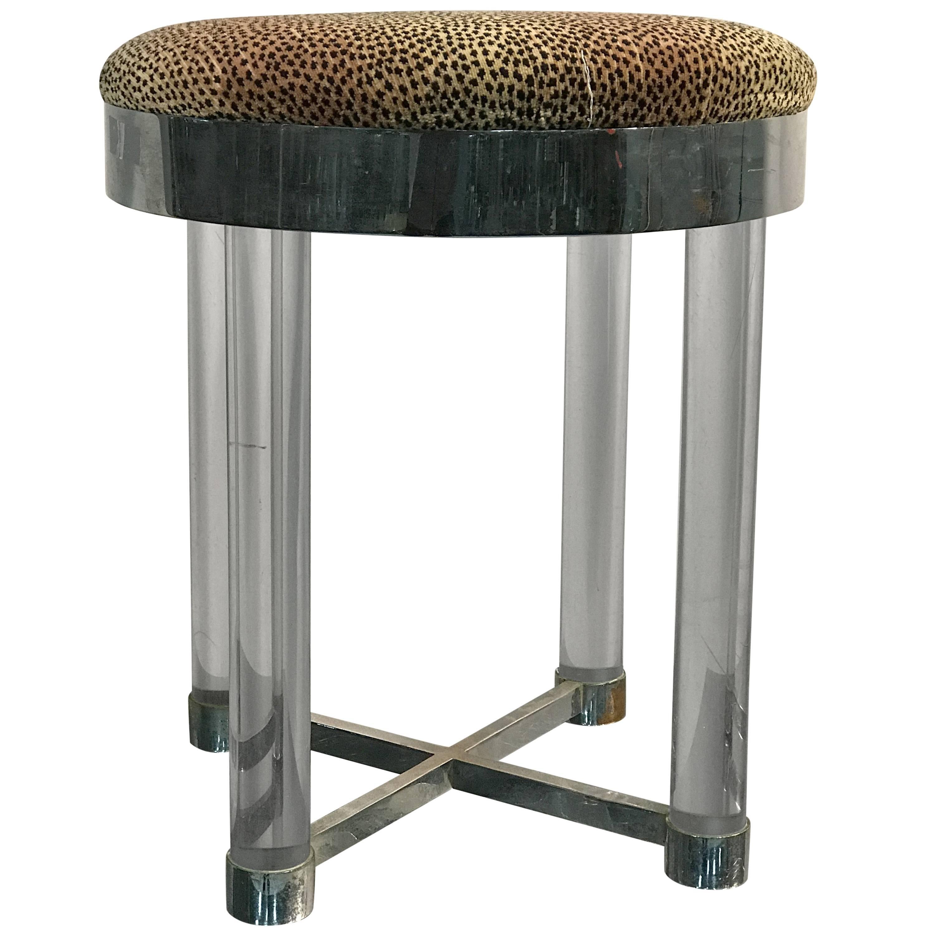 Sensational X-Base Stool or Bench with Glass Legs in the style of Karl Springer For Sale