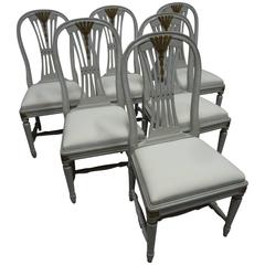 Six Original Painted Swedish Gustavian Side Chairs