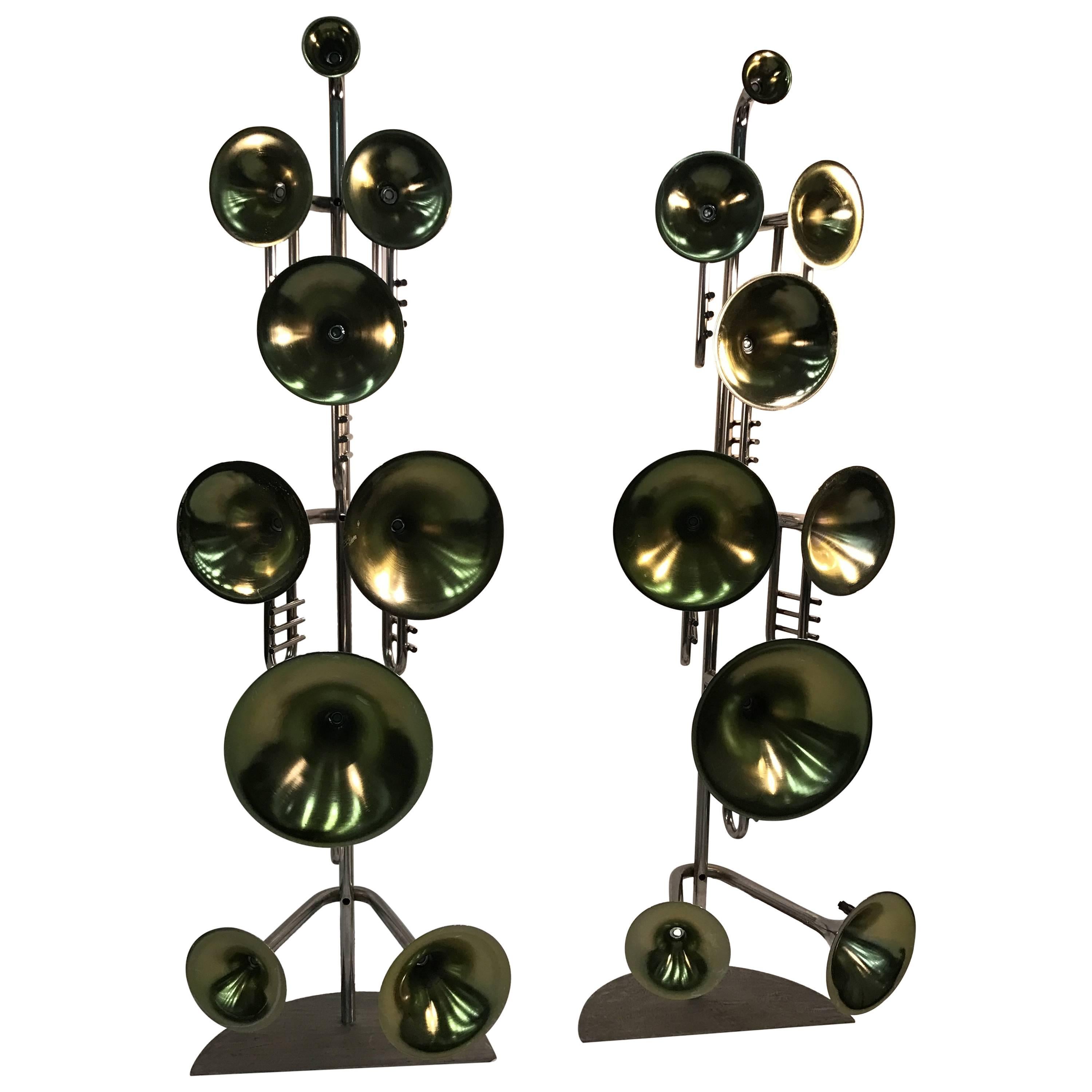 Exceptional Pair of Italian Trumpet Form Floor Lamps in the Manner of Stilnovo For Sale