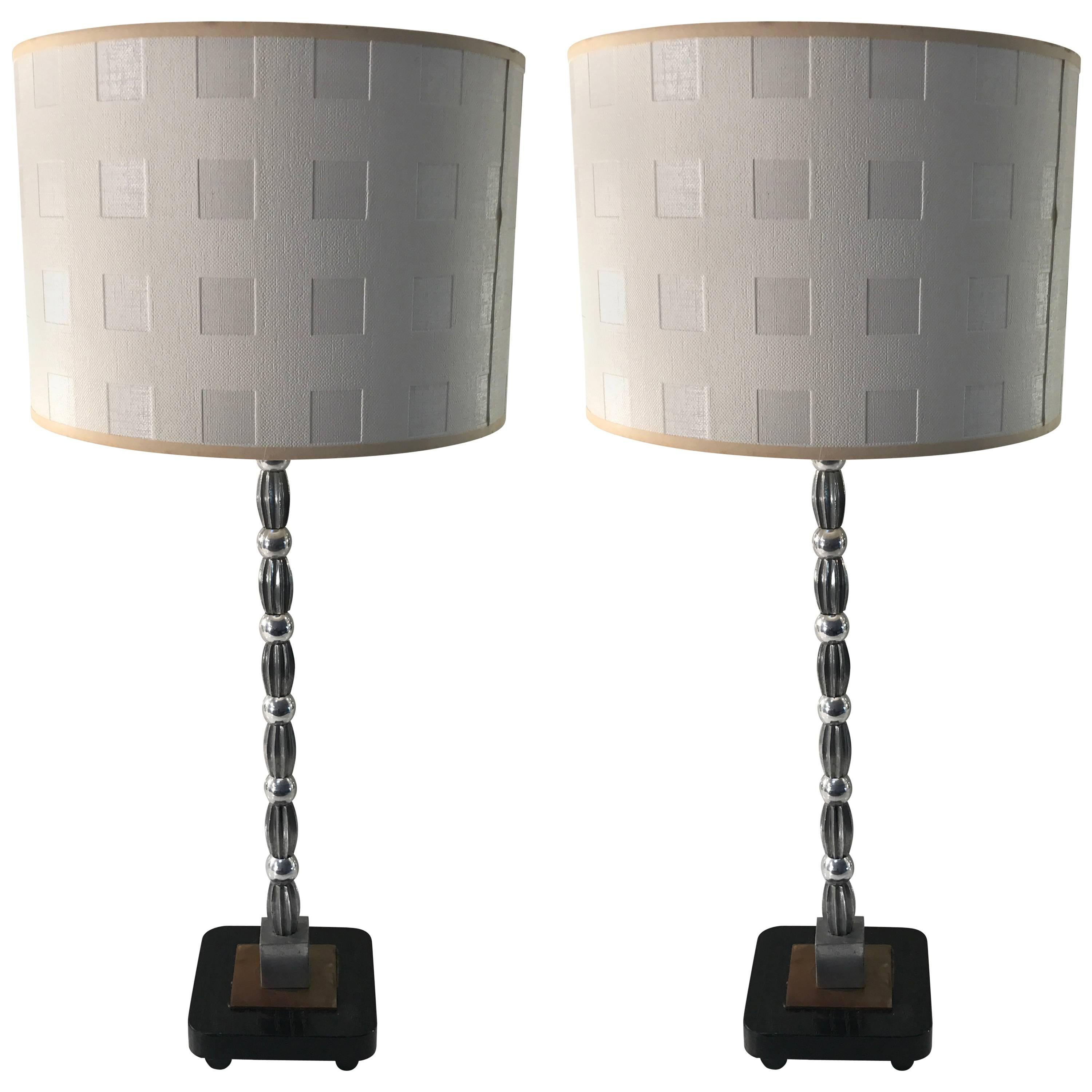 Pair of Wiener Werkstätte Style Table Lamps with Custom Shades