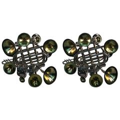 Sensational Pair of Italian Trumpet Form Chandeliers in the Manner of Stilnovo