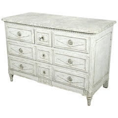 French Louis XVI Period Painted Commode or Chest of Drawers with Faux Marble Top