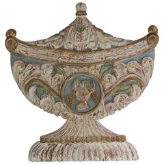 Neoclassical Style Italian Carved Painted Urn 3